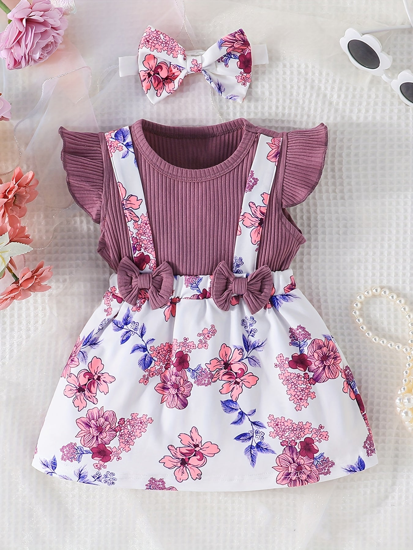 Baby Girls Flying Sleeve Dress with Bowknot