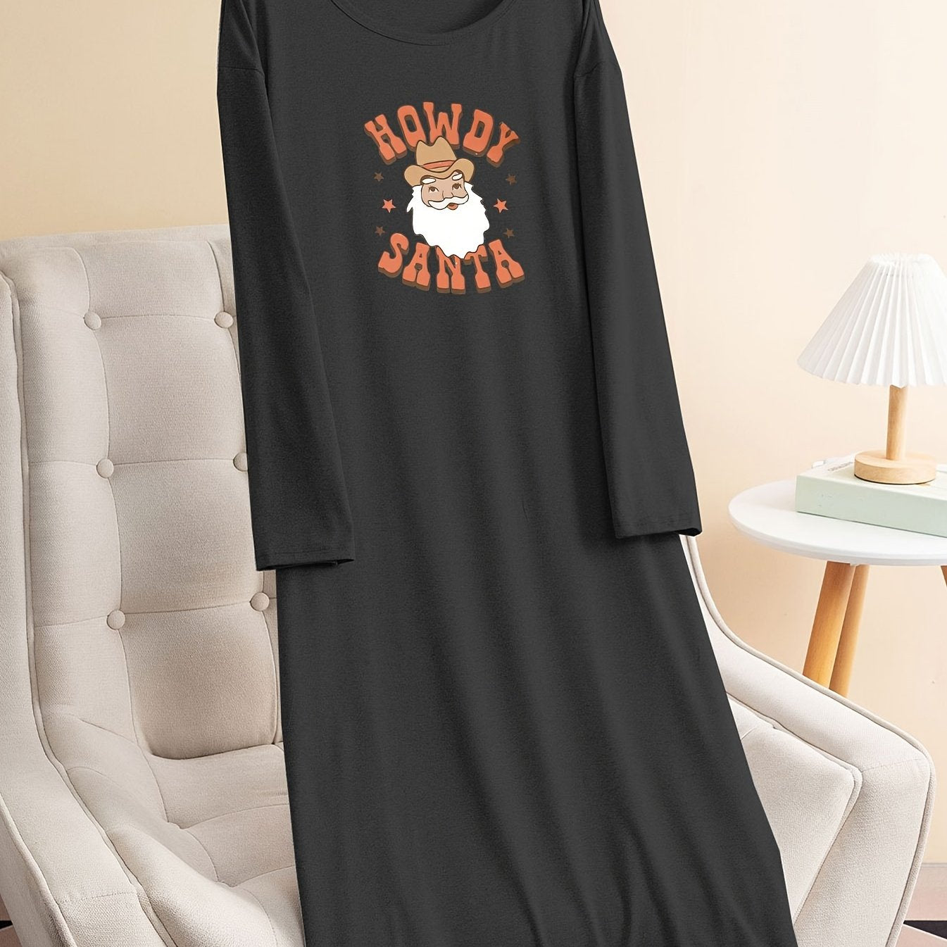 Christmas Lounge Dress Women's Plus Santa Claus & Letter Print Tee
