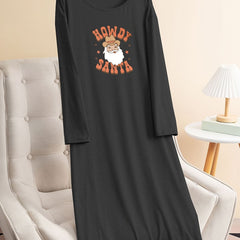 Christmas Lounge Dress Women's Plus Santa Claus & Letter Print Tee