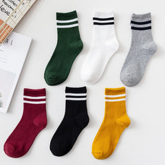 Casual Striped Cotton Mid Tube Socks for Women