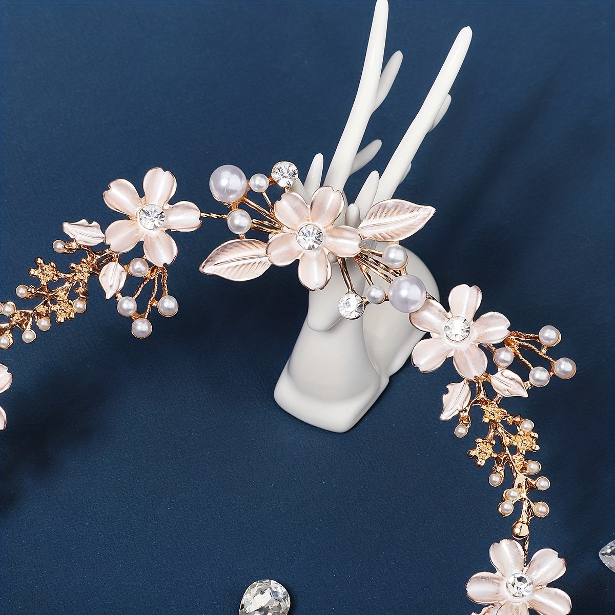 Rhinestone Flower Faux Pearl Head Piece Bobby Pin Hair Hoop Bridal Wedding