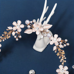 Rhinestone Flower Faux Pearl Head Piece Bobby Pin Hair Hoop Bridal Wedding
