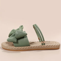 Women's Linen Sandals with Bowknot Detail