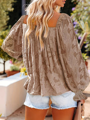 Casual Blouse Women's Plus Solid Floral Textured Lantern Sleeve
