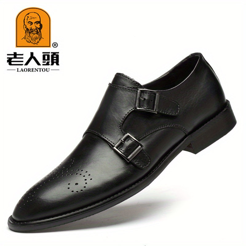 LAORENTOU Men's Double Monk Dress Shoes Pointed Toe Formal Shoes