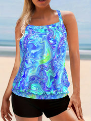 Modest Tankini Set Women's Plus Fluid Pattern Crisscross Back Cami Top