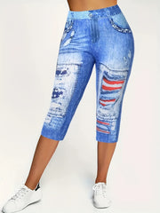 Denim & Flag Capris Leggings Women's Clothing