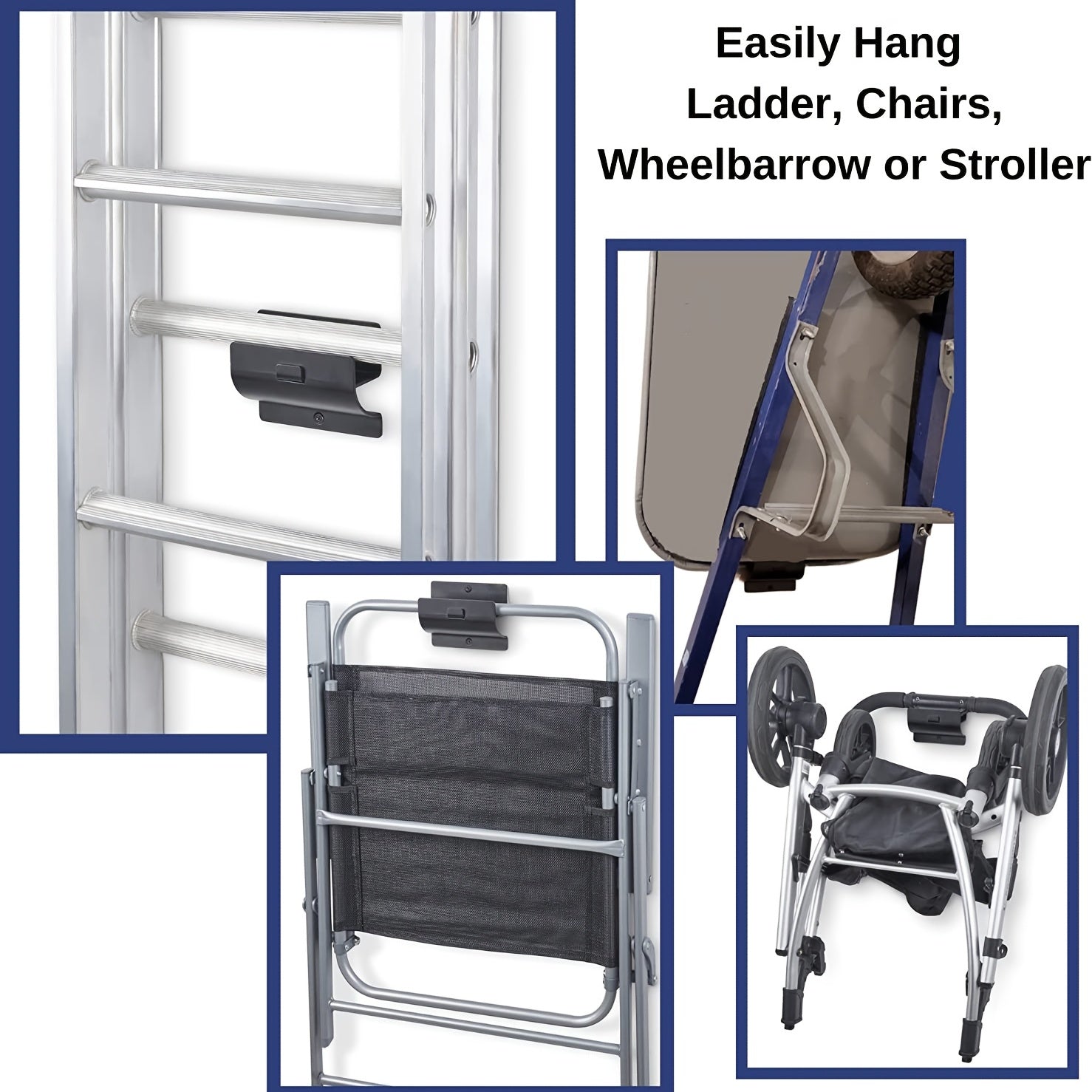 Garage Storage Rack Heavy Duty Ladder Hook Wall Mounted Stainless Steel