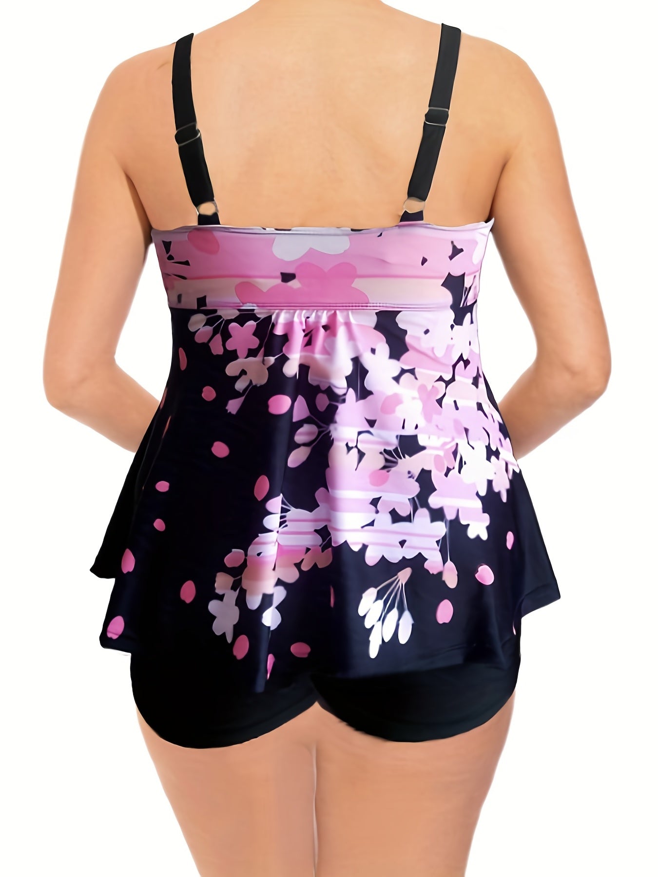 Floral Print Tankini Set Plus Size Two Piece