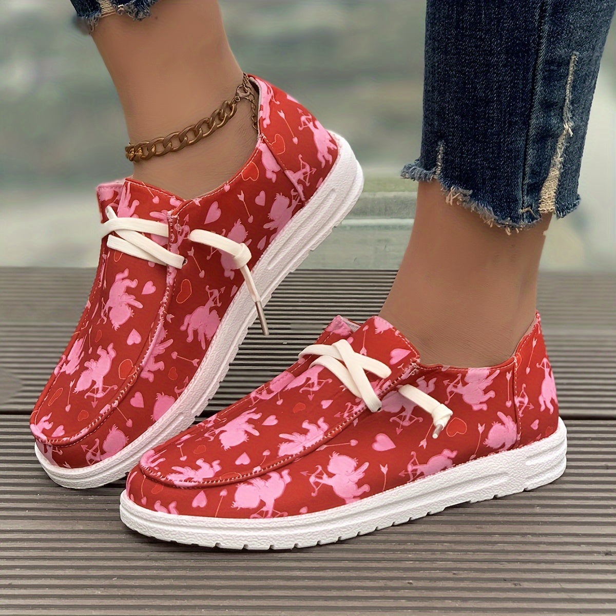 Women's Cartoon Heart & Icecream Skateboard Shoes