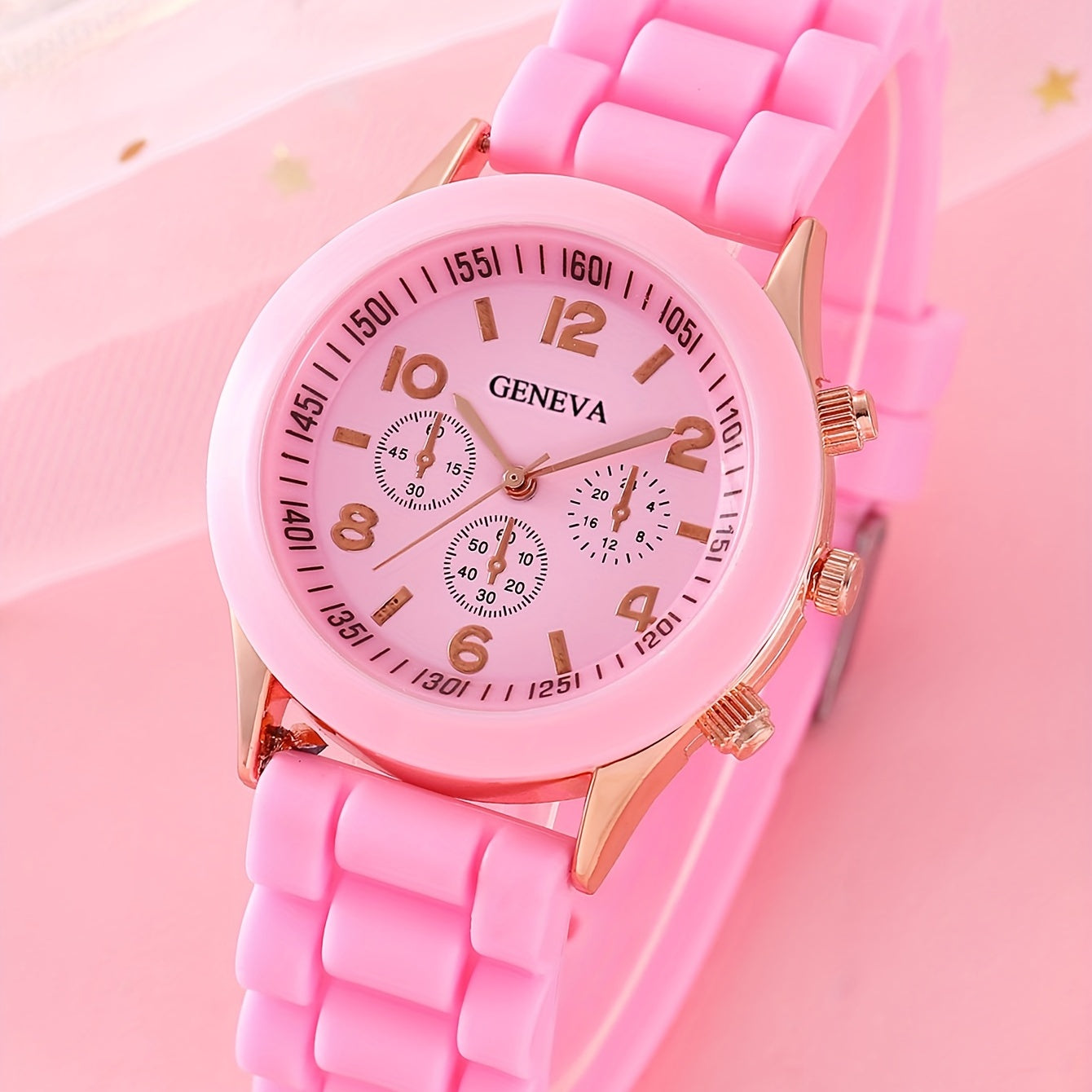 Student Quartz Watch & Pink Jade Bracelet & 3 Pink Butterfly Set