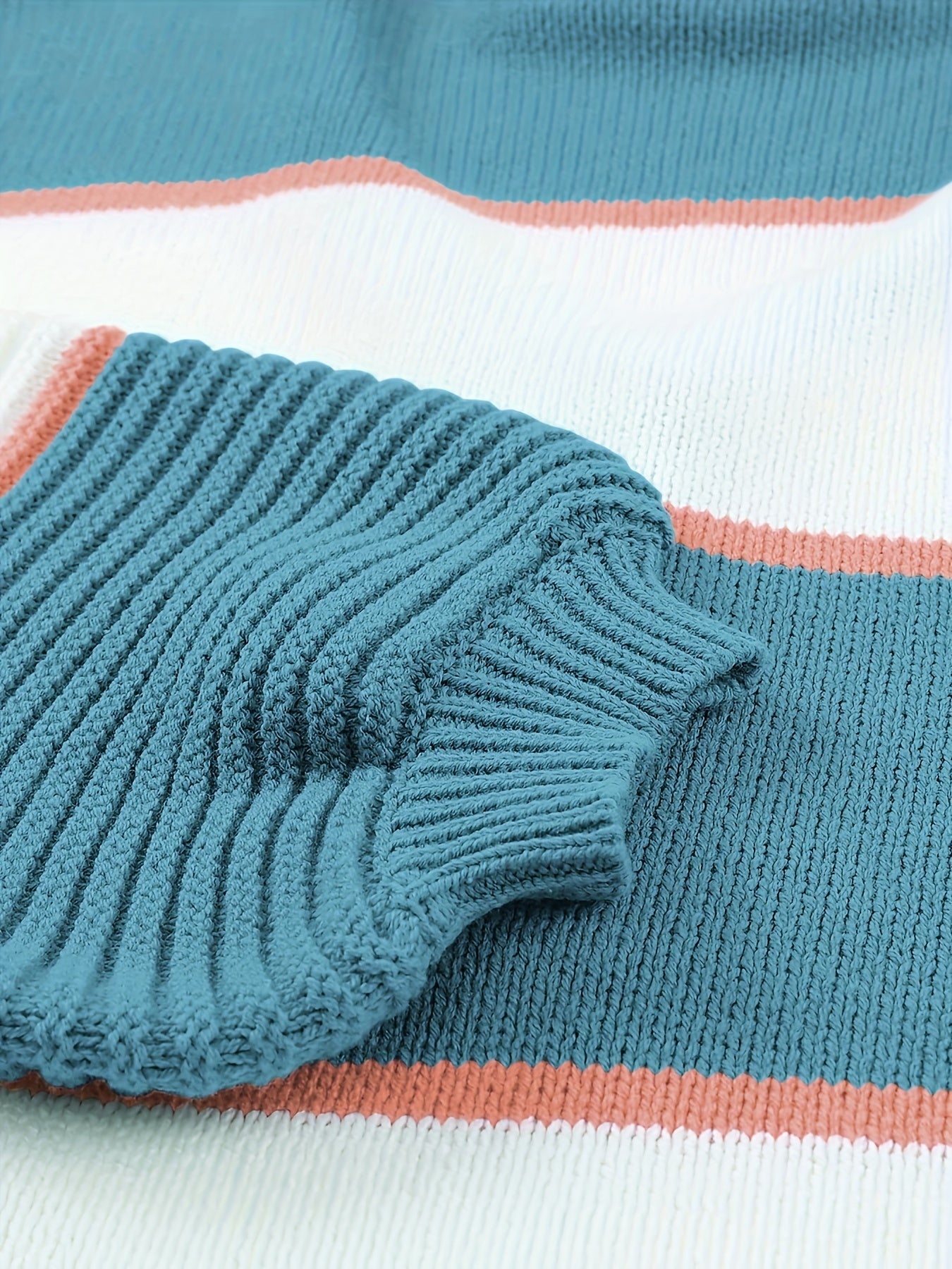 Stripe Print Button Up Lantern Sleeve V Neck Pullover Jumper