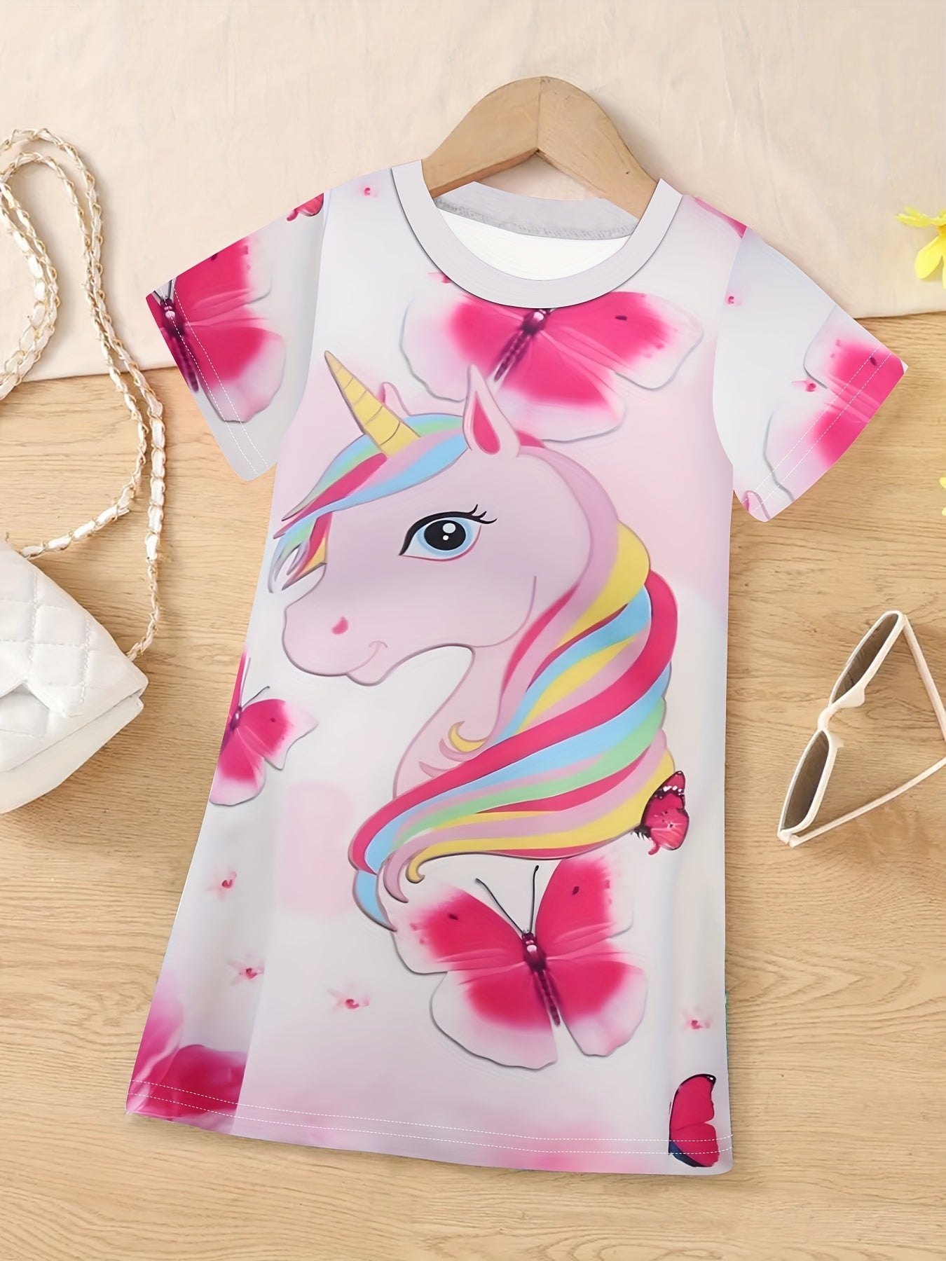 Unicorn & Butterfly Short Sleeve Dress - Summer Gift