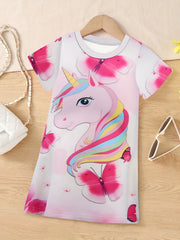 Unicorn & Butterfly Short Sleeve Dress - Summer Gift