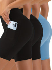 Solid Slim Biker Shorts 3 Pack Casual Workout Summer Leggings Women's Clothing