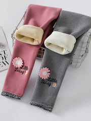 Girls Flowers Print Winter Thermal Leggings Kids Clothes