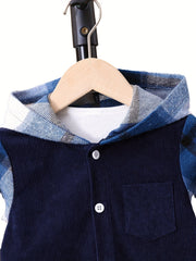 Boys Plaid Hooded Button Down Jacket