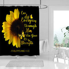 Sunflower Butterfly Shower Curtain Waterproof Fabric Bathroom Decor