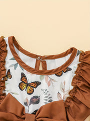 Baby Girls Butterfly Print Big Bow Dress Headscarf 2pcs Suit