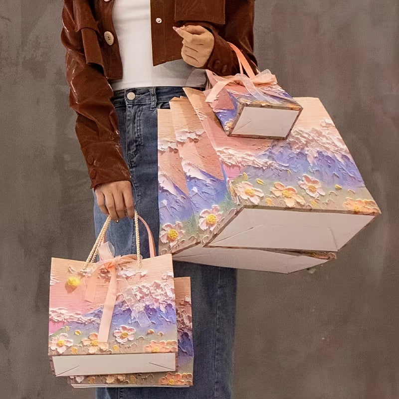 2pcs 3D Pink Gift Bags - Art Painting Style - Women Shopping Part