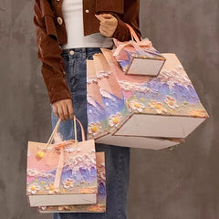 2pcs 3D Pink Gift Bags - Art Painting Style - Women Shopping Part