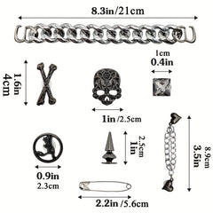 22pcs Punk Metal Rivets Shoe Charms with Chain - Pointed Toe Charms Accessories