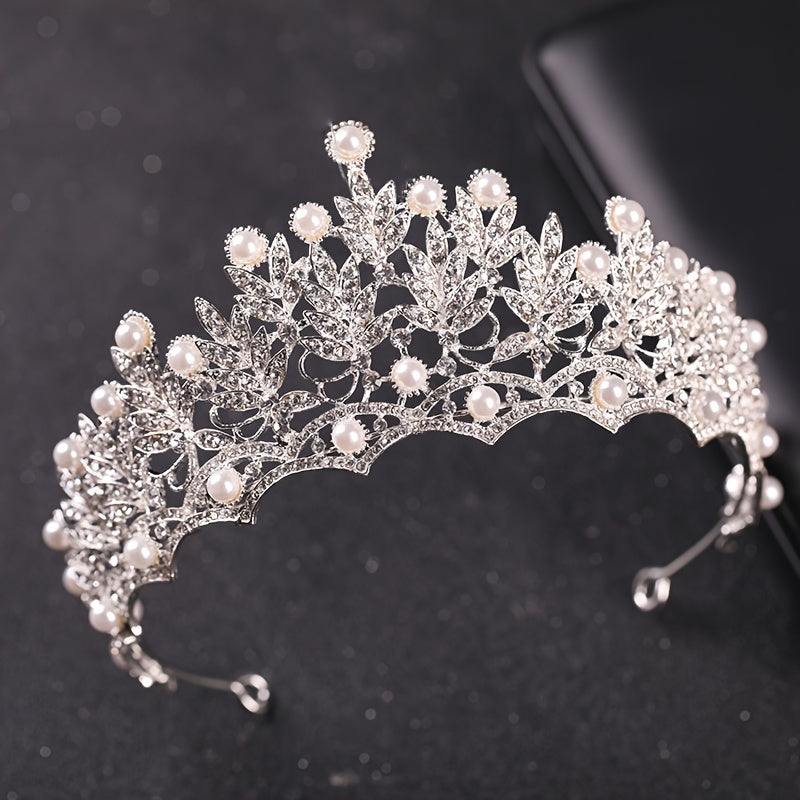 Oversize Pearl Rhinestones Leaves Bridal Tiara Wedding Classic Accessories