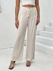 Solid Wide Leg Pants Casual Pocket Pleated Pants Women's Clothing
