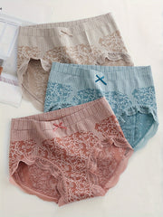 Floral Print Lace Trim Briefs Comfy Panties Women's Lingerie