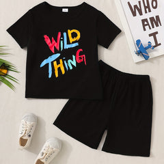 2pcs Little Boy Wild Thing Short Sleeve Tees & Shorts Set Cute Summer Outfit