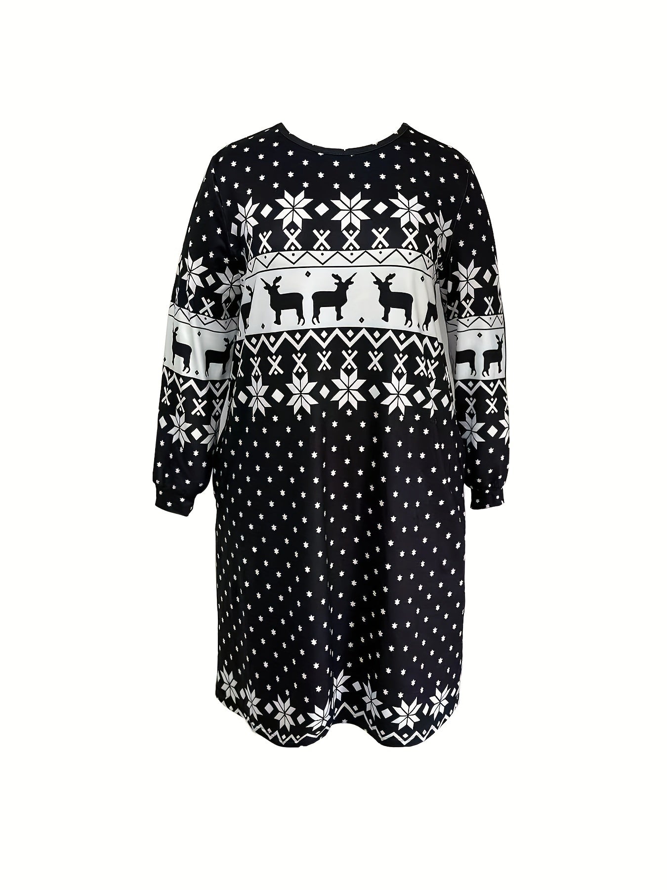 Christmas Nightdress Women's Elk & Snowflake Print Tee Sleep Dress