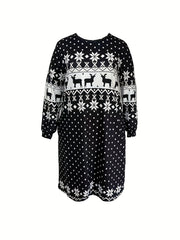 Christmas Nightdress Women's Elk & Snowflake Print Tee Sleep Dress