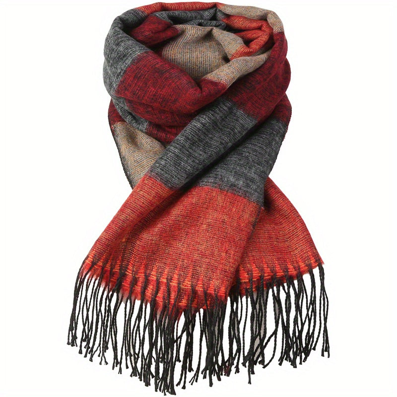 Fringed Striped Shawl Wrap Warm Scarf for Women