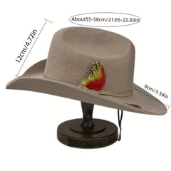 Breathable Sunshade Cowboy Hat w/ Bow Feather Belt & Rope Accessories