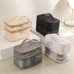 Mesh Cosmetic Bag Double Layer Toiletry Bag Travel Storage Bag