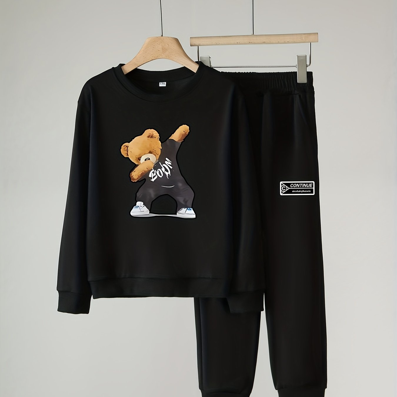 Boy's Dancing Bear 2pcs Sweatshirt & Sweatpants Set for Spring Fall