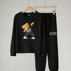 Boy's Dancing Bear 2pcs Sweatshirt & Sweatpants Set for Spring Fall