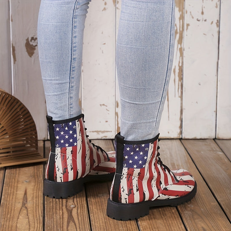 Women's Retro Ankle Combat Boots Lace Up Shoes For 4th Of July