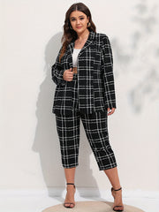 Grid Print Coat & Pants Suit Set