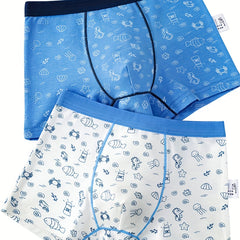 2pcs Boy's Ocean Boxer Briefs Cartoon Print Underwear