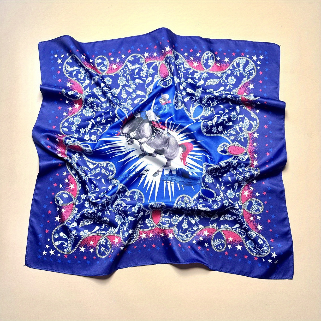Purple Horse Cowgirl Print Square Scarf Vintage Bandana