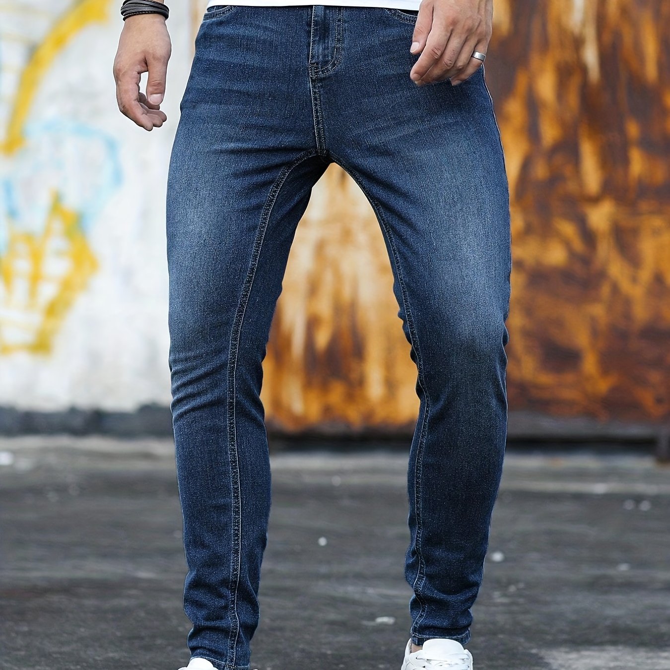 Men's Slim Fit Jeans Street Style Stretch Distressed Denim Pants