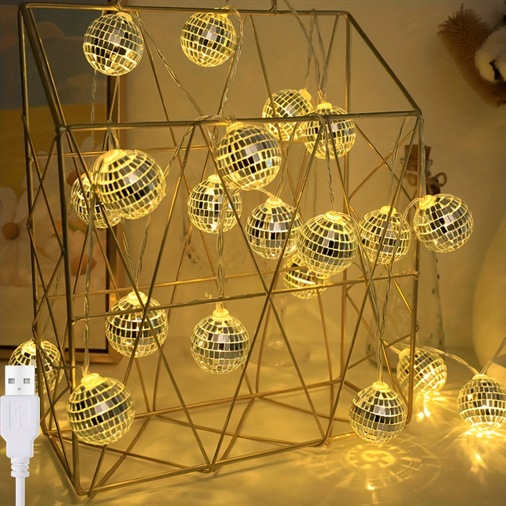 Disco Mirror Ball String Lights - 20 LED Reflective Bright Lamp