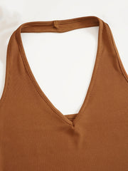Women's Ribbed Halter Crop Top Slim Fit Tank