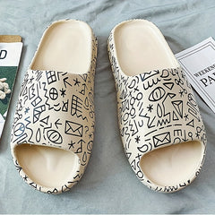 Men's Anime Print Non Slip Platform Slides Soft Sole Slipper for Indoor Outdoor