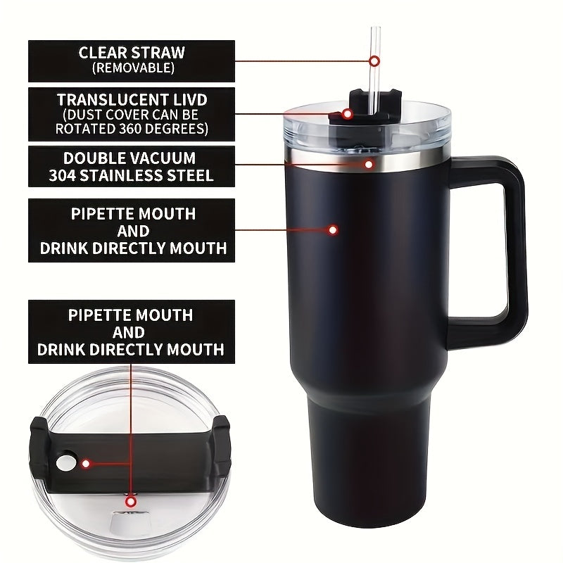 40oz Reusable Straw Tumbler Double Wall Stainless Steel Cup Vacuum Flask