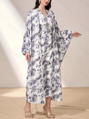 Floral Print 2pc Set Long Cardigan & Knotted Dress