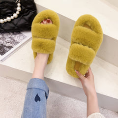 Women's Cozy Open Toe Slippers Warm Fuzzy Fluffy Non-slip Flat Shoes