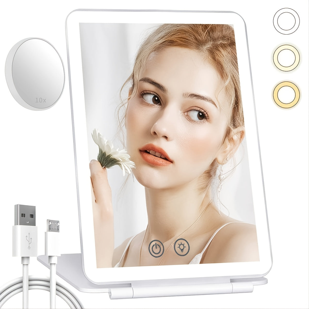USB Rechargeable LED Vanity Mirror with 10x Magnification