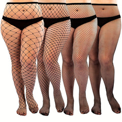 4 Pairs Women's Plus Size Sexy Stockings Set High Rise Stretchy